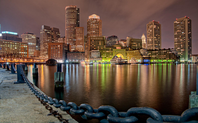 City skyline night chain link free wallpaper - medium preview image