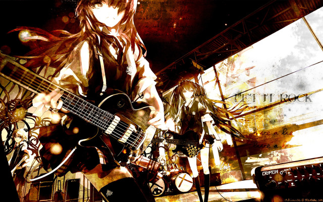 Girl long hair holding guitar free wallpaper - medium preview image