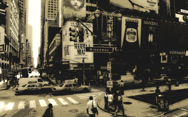 Busy city street black white free wallpaper - medium preview image
