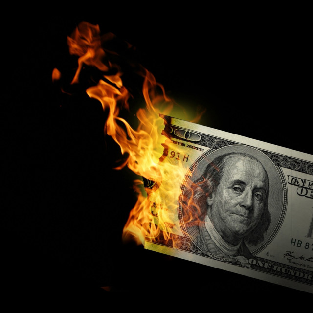Hundred dollar bill fire black free wallpaper - medium preview image
