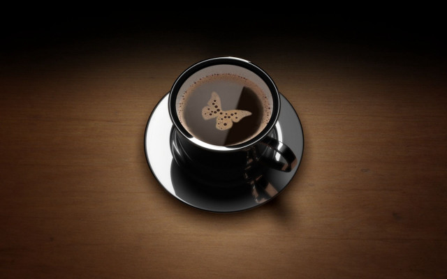 Coffee butterfly saucer wooden table free wallpaper - medium preview image