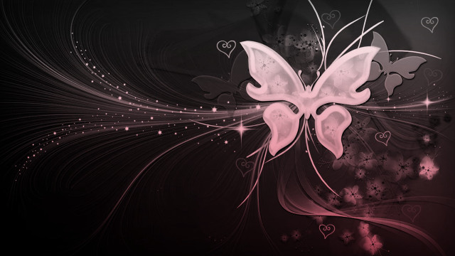 Pink butterfly hearts swirls stars free wallpaper - medium preview image