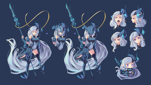 Whitehair blueeyes sword staff chibi free wallpaper - medium preview image