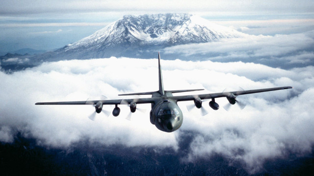 Airplane mountains clouds snowpeak precisionism free wallpaper - medium preview image
