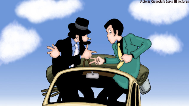 Cartoon two men car talking free wallpaper - medium preview image