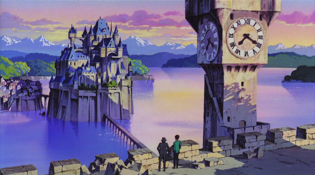 Castle clocktower couple standing edge free wallpaper - medium preview image