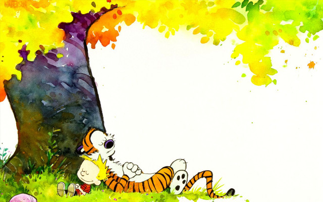 Tiger laying under tree white free wallpaper - medium preview image