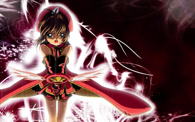 Anime girl red outfit magical free wallpaper - medium preview image