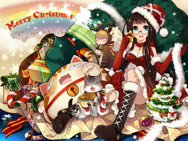 Woman santa hat christmas cats free wallpaper - medium preview image