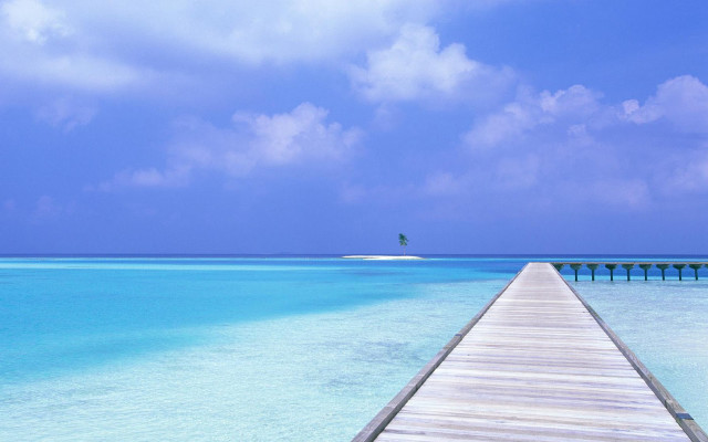 Pier ocean island horizon bird free wallpaper - medium preview image