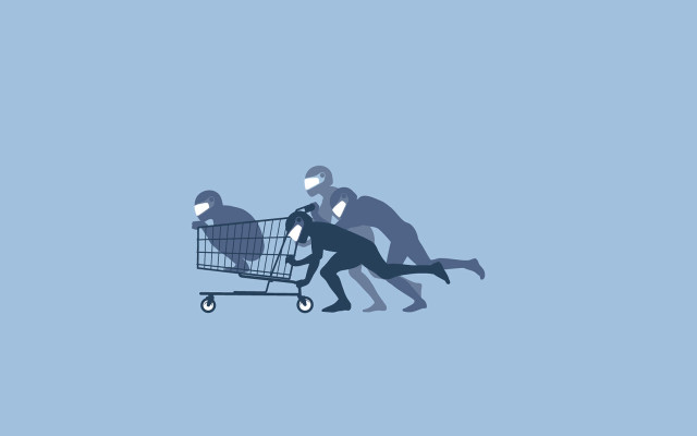 Man pushing shopping cart group #2 free wallpaper - medium preview image
