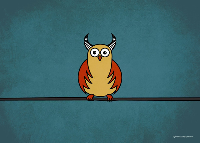 Cartoon horned bird sitting wire free wallpaper - medium preview image