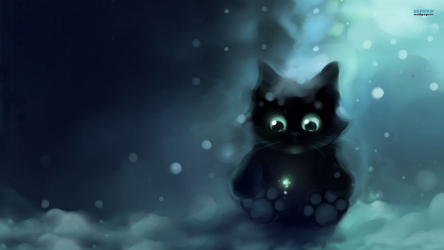 Black cat glowing eyes snow free wallpaper - medium preview image