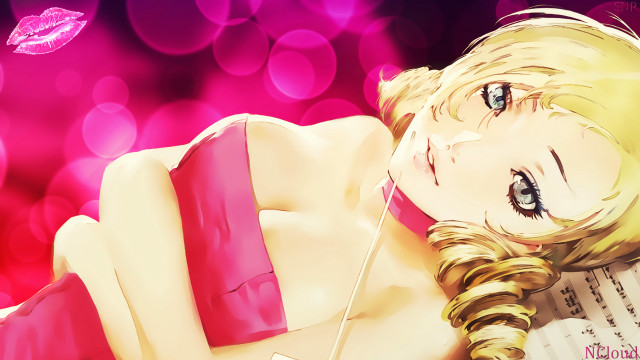 Blonde woman music paper pink free wallpaper - medium preview image