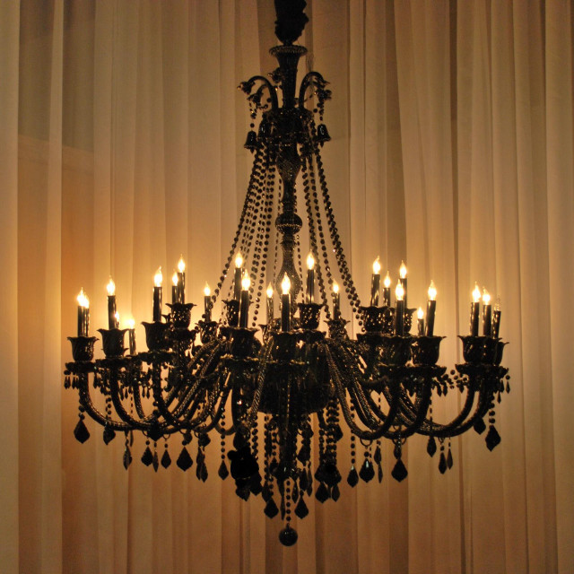Chandelier candles lit curtains drapes free wallpaper - medium preview image