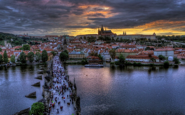 City bridge river sunset clouds free wallpaper - medium preview image