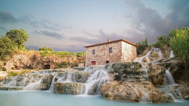 House waterfall river side waterfall free wallpaper - medium preview image