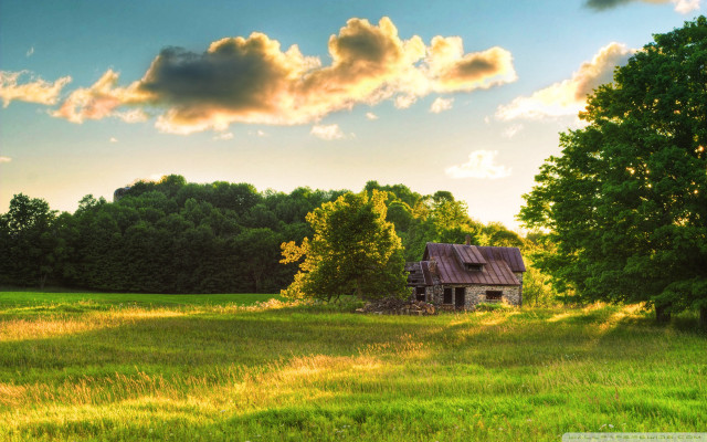 House field trees clouds sunset free wallpaper - medium preview image
