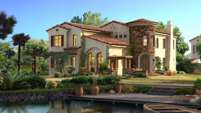 Large house pool trees pond free wallpaper - medium preview image