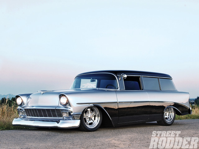Classic car parked road field free wallpaper - medium preview image