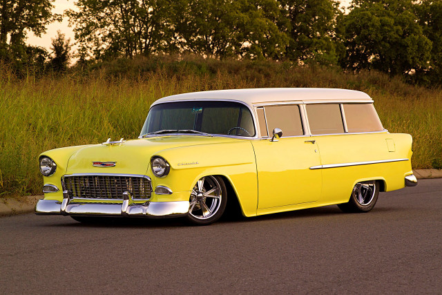 Yellow white classic car road free wallpaper - medium preview image