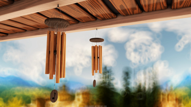 Wind chime wooden roof forest free wallpaper - medium preview image