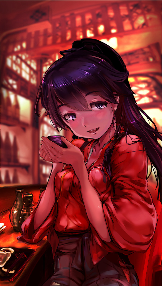 Woman sitting table cell phone #2 free wallpaper - medium preview image