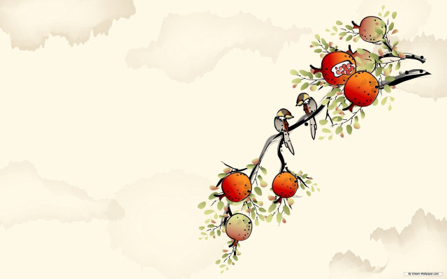 Tree birds oranges leaves branches free wallpaper - medium preview image
