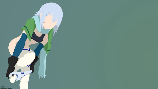 Woman green shirt bending bluehair free wallpaper - medium preview image