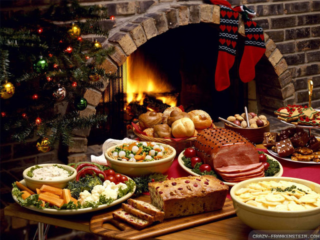 Festive food table fireplace christmas free wallpaper - medium preview image