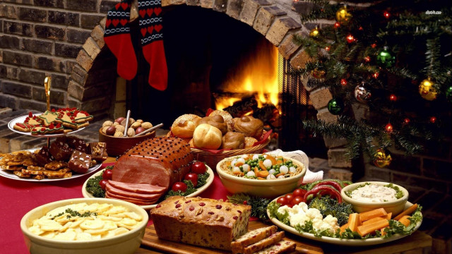 Table food fireplace christmas tree free wallpaper - medium preview image