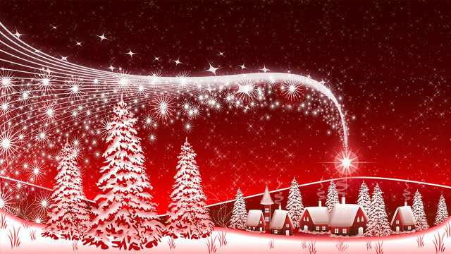 Red christmas card snowy landscape #2 free wallpaper - medium preview image