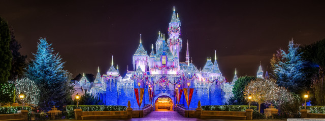 Castle night christmas lights trees free wallpaper - medium preview image