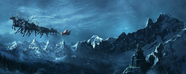Santa claus sleigh mountain range free wallpaper - medium preview image