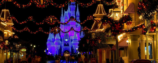 Castle christmas lights night walkway free wallpaper - medium preview image