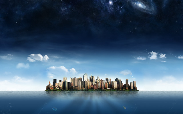 City skyline ocean bright blue #2 free wallpaper - medium preview image