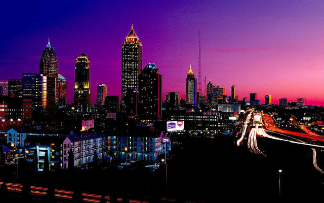City skyline purple sky night free wallpaper - medium preview image