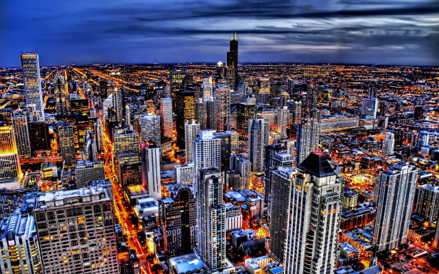 Cityscape tall buildings night cloudy free wallpaper - medium preview image