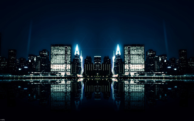 City skyline reflection water night #7 free wallpaper - medium preview image