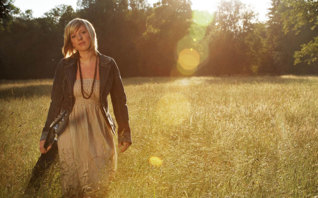 Woman field grass trees sunlight free wallpaper - medium preview image