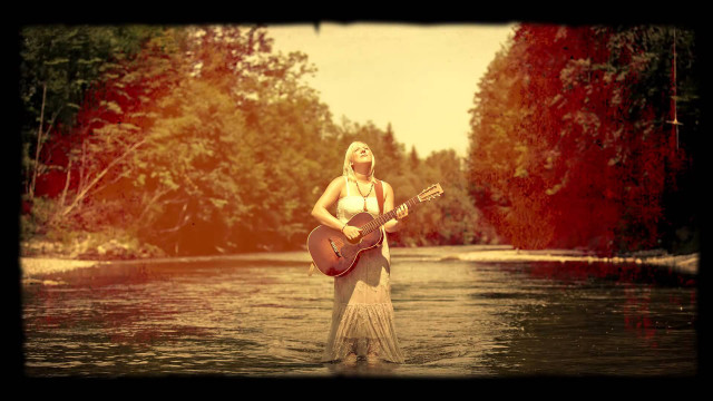 Woman dress guitar river trees free wallpaper - medium preview image