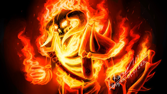 Fire clad man sword helmet free wallpaper - medium preview image