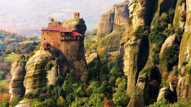 Castle cliff mountains trees autumn free wallpaper - medium preview image