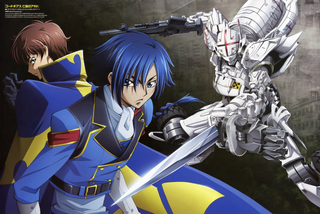 Anime couple swords city background free wallpaper - medium preview image