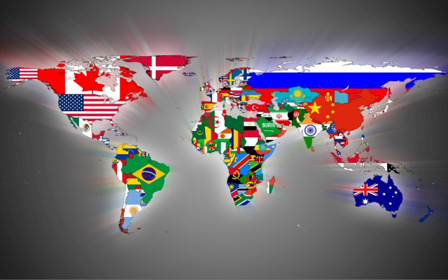World map flags gray border #2 free wallpaper - medium preview image