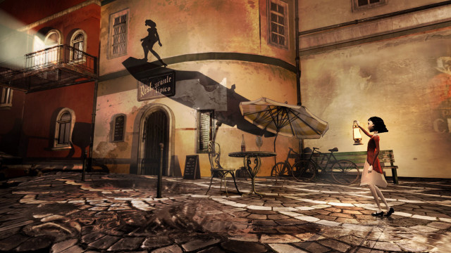Woman painting umbrella building roof free wallpaper - medium preview image