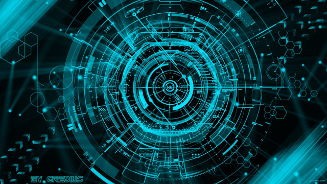 Blue black abstract circular cyberpunk free wallpaper - medium preview image