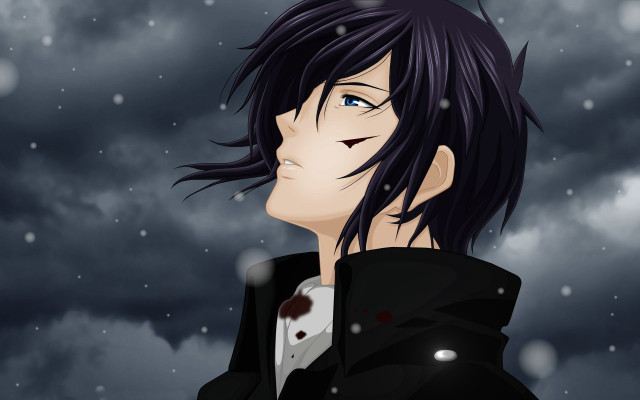 Man black coat snowy night free wallpaper - medium preview image