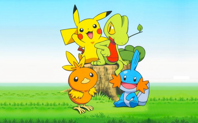 Pokemon group tree stump grass free wallpaper - medium preview image
