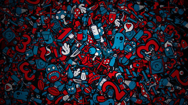 Colorful red blue objects black free wallpaper - medium preview image